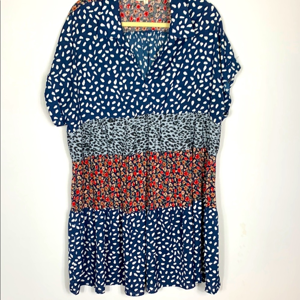 Umgee Boho Party Blue and White Floral Tiered Dress